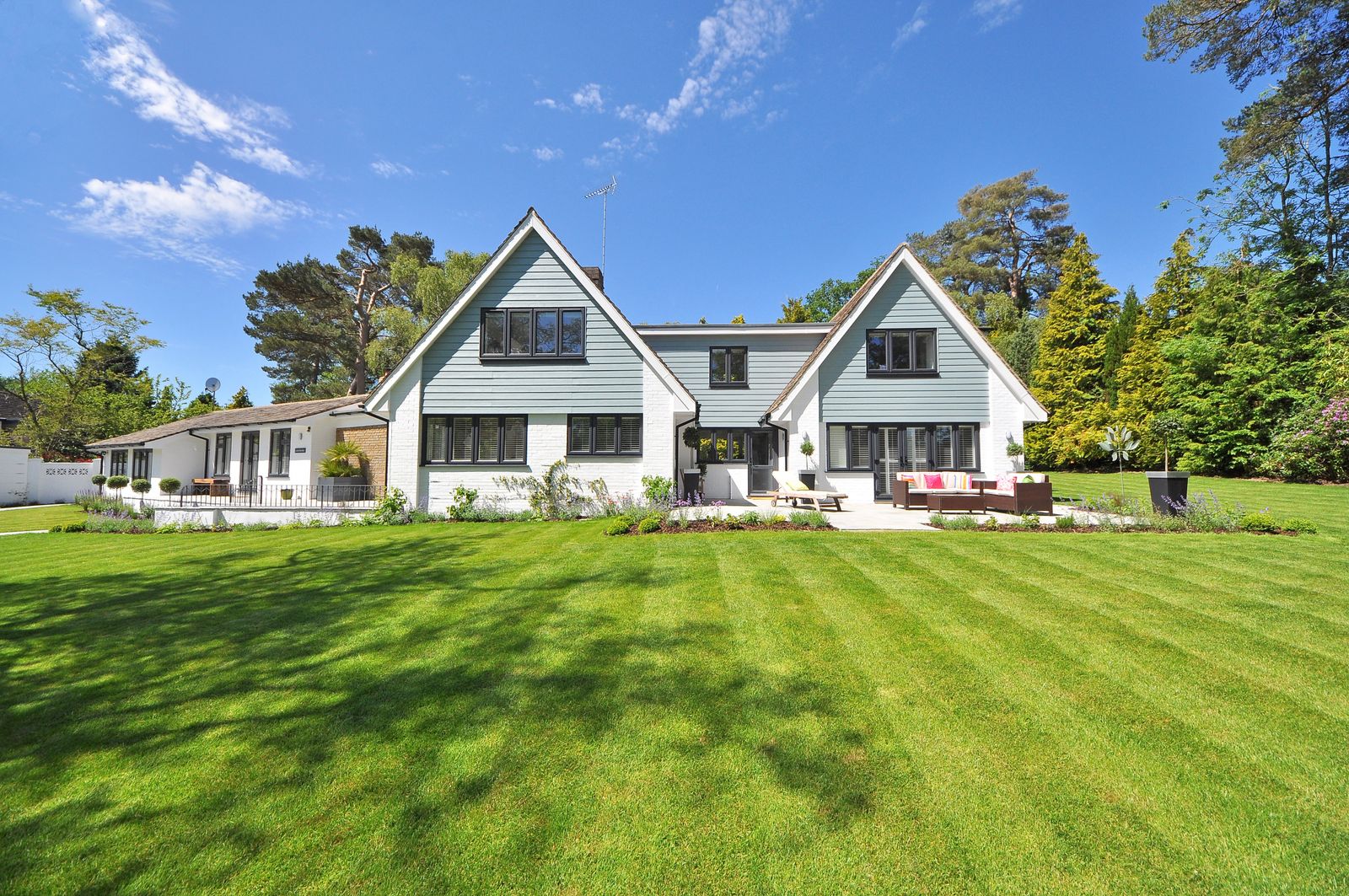 Crisply striped residential lawn